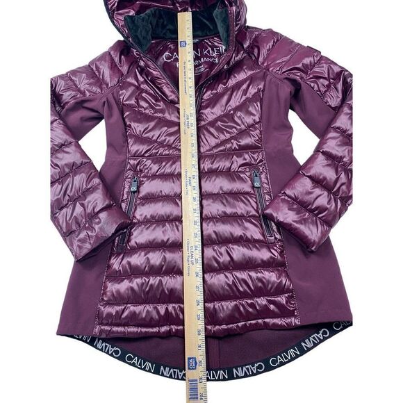 Calvin Klein Performance Hooded Puffer Coat,Burgundy rose Small NWOT ORG $129 - Picture 3 of 13